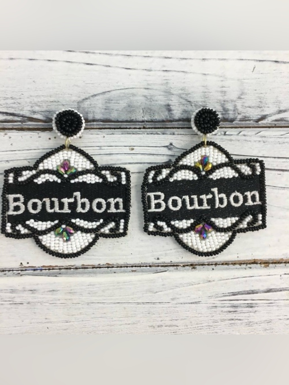 Bourbon Beaded Statement Earrings - Black and White